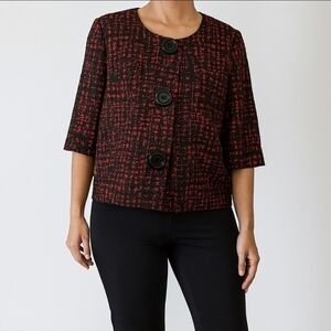 MICHAEL Michael Kors Red Black Tweed Plaid Jacket Size Large – Boxy Button Front
